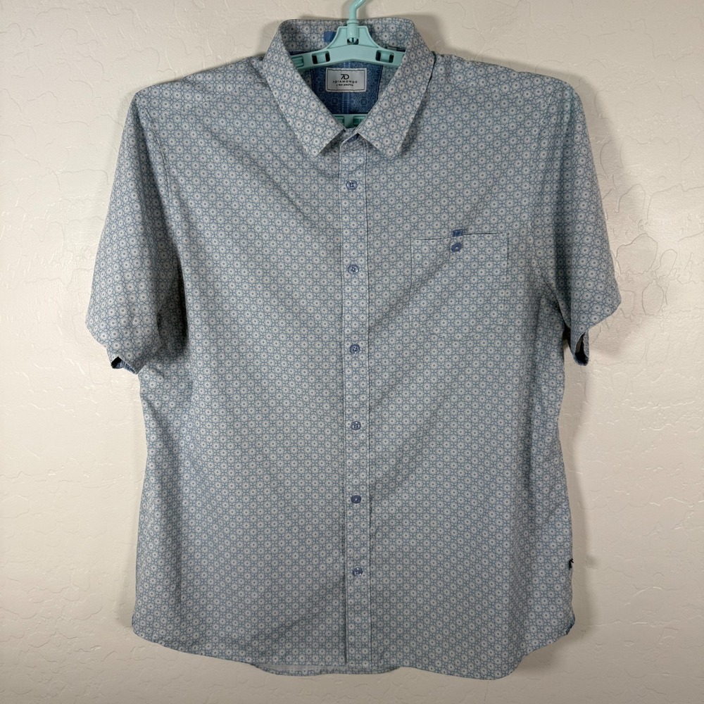 7 Diamonds Shirt Mens XL Blue White 4 Way Stretch Button Up Performance Print